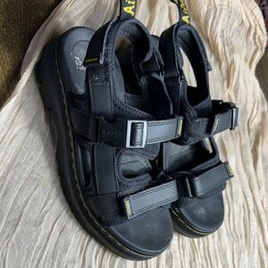 Dr. Martens Kids Black Sandals with Yellow Accents